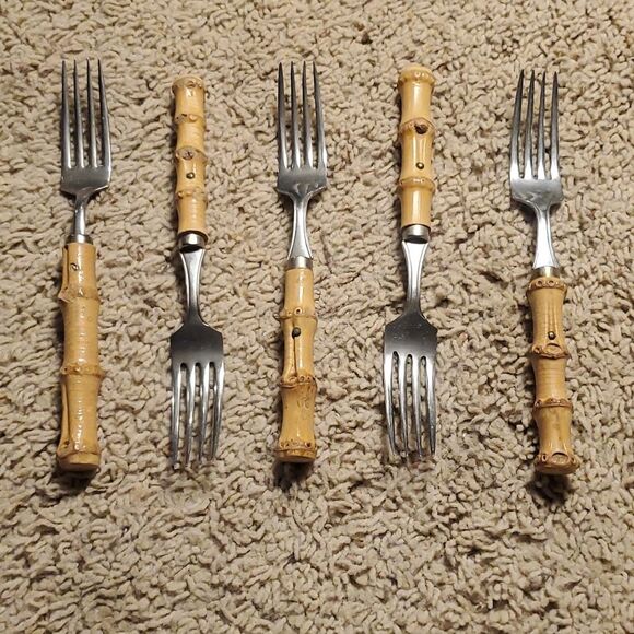 Mitsuboshi Stainless Bamboo Handle 18 Knives Forks Spoons - Japan - Picture 4 of 12